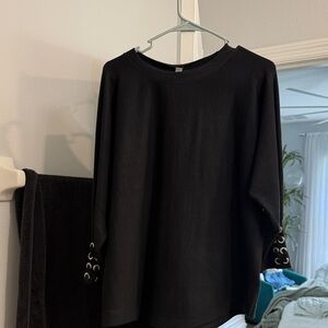 Cable & Gauge Black Long Sleeve Top with Grommet Accents